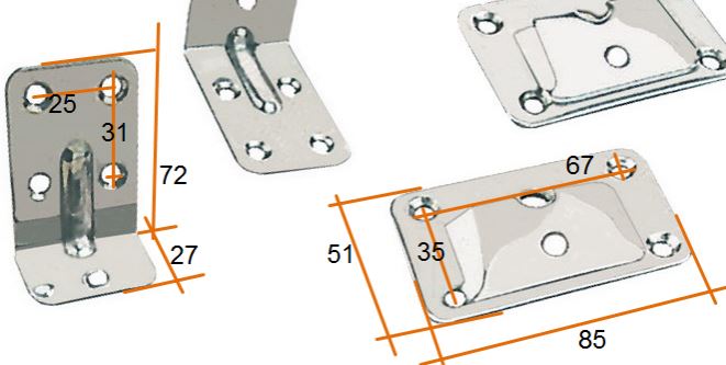 Dimensions équerres pour table de bateau en inox.